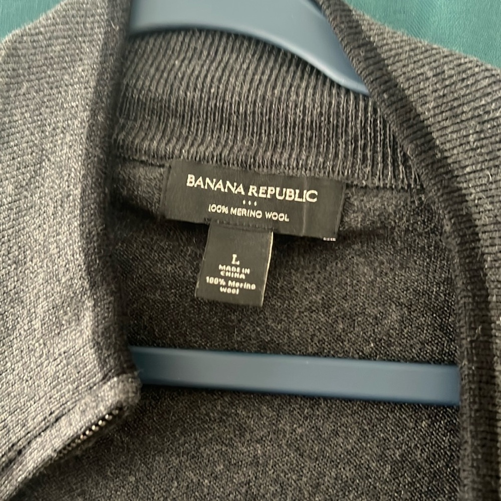 Banana Republic Sweater Men's L 100% Merino Wool  Full Zip Pockets Soft Comfy